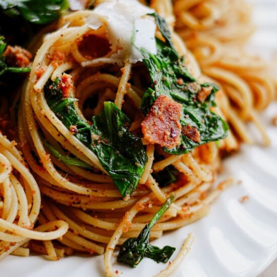 Spaghetti with Bacon and Spinach