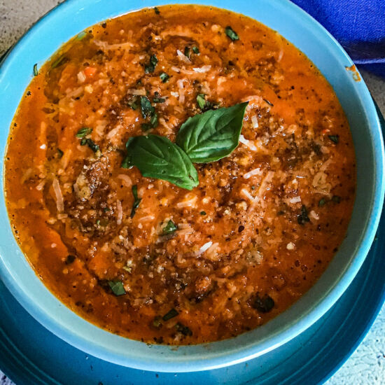Roasted Tomato Basil Parmesan Soup