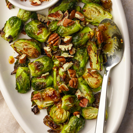 Hot Honey Brussels with Pecans