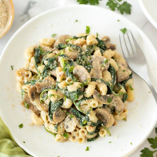 Vegan Mushroom Spinach Pasta