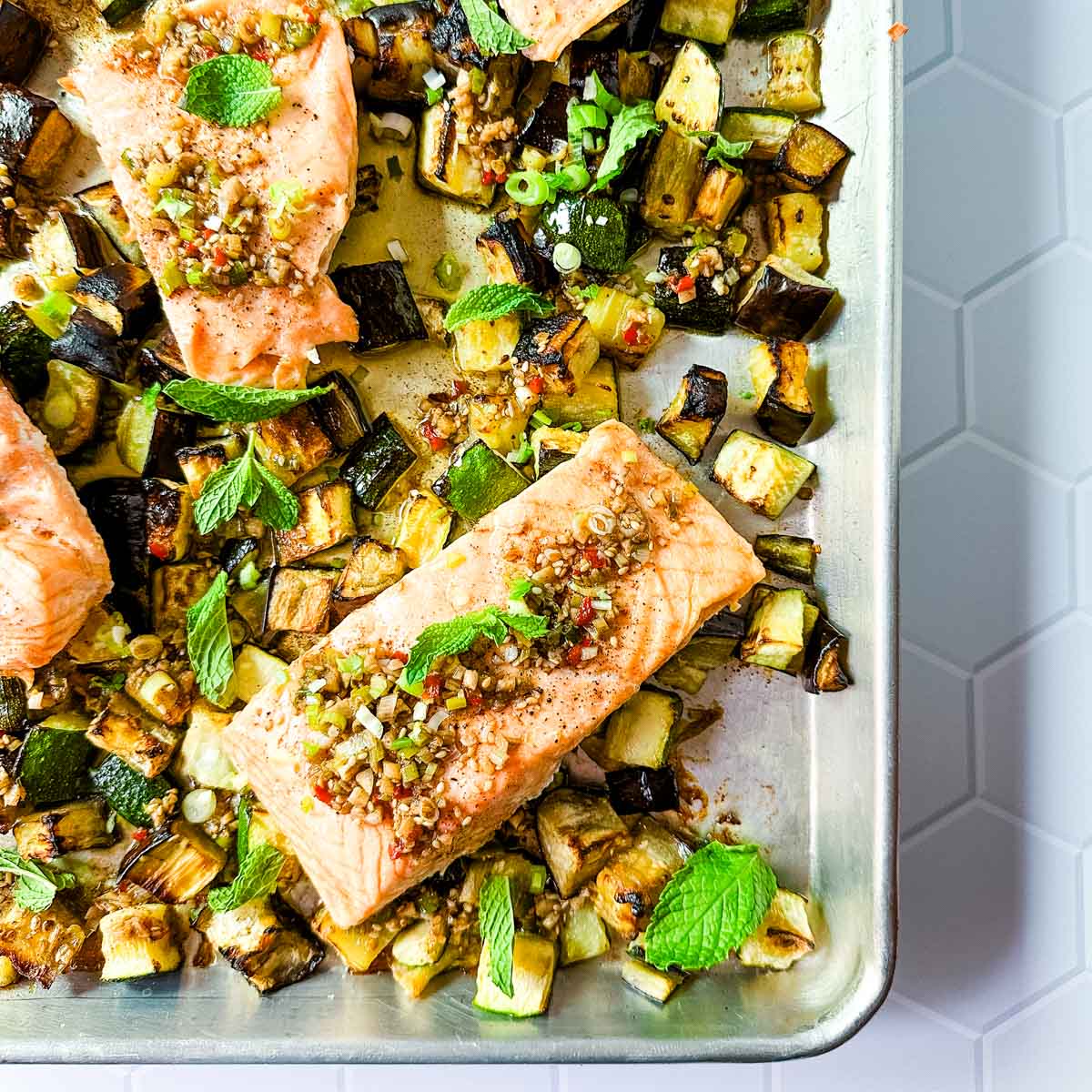 Sheet Pan Salmon and Eggplant