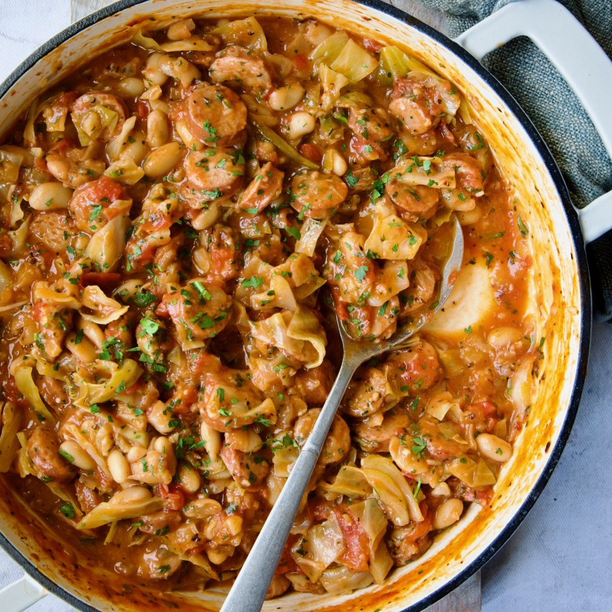 Cabbage Sausage White Bean Skillet