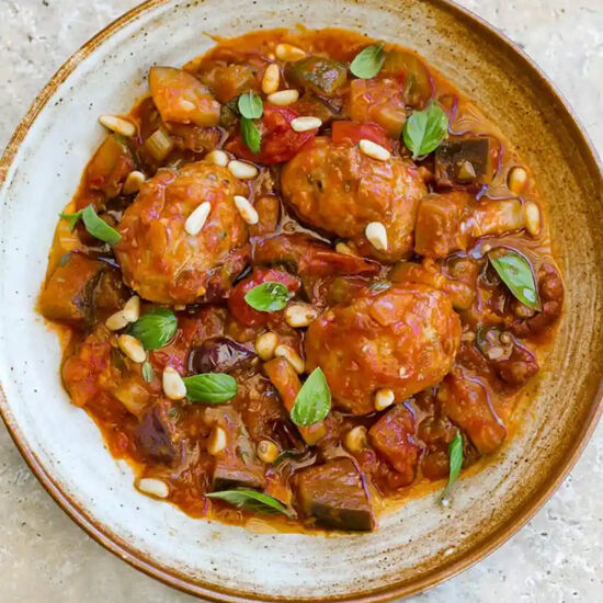Pork & Fennel Meatball Caponata