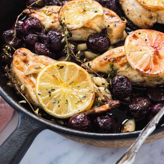 Cast Iron Chicken with Cherry Sauce