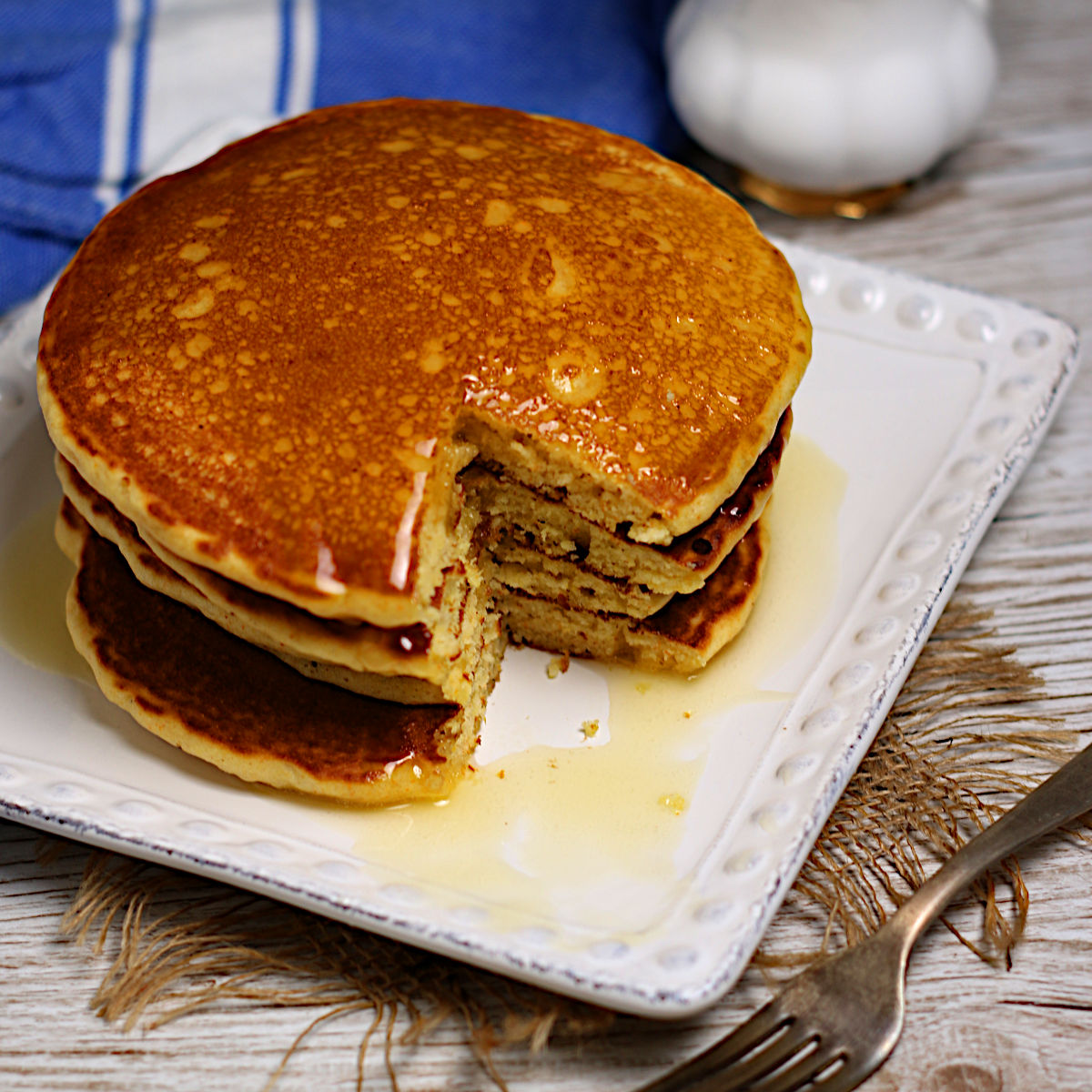 Cornmeal Pancakes with Honey Syrup