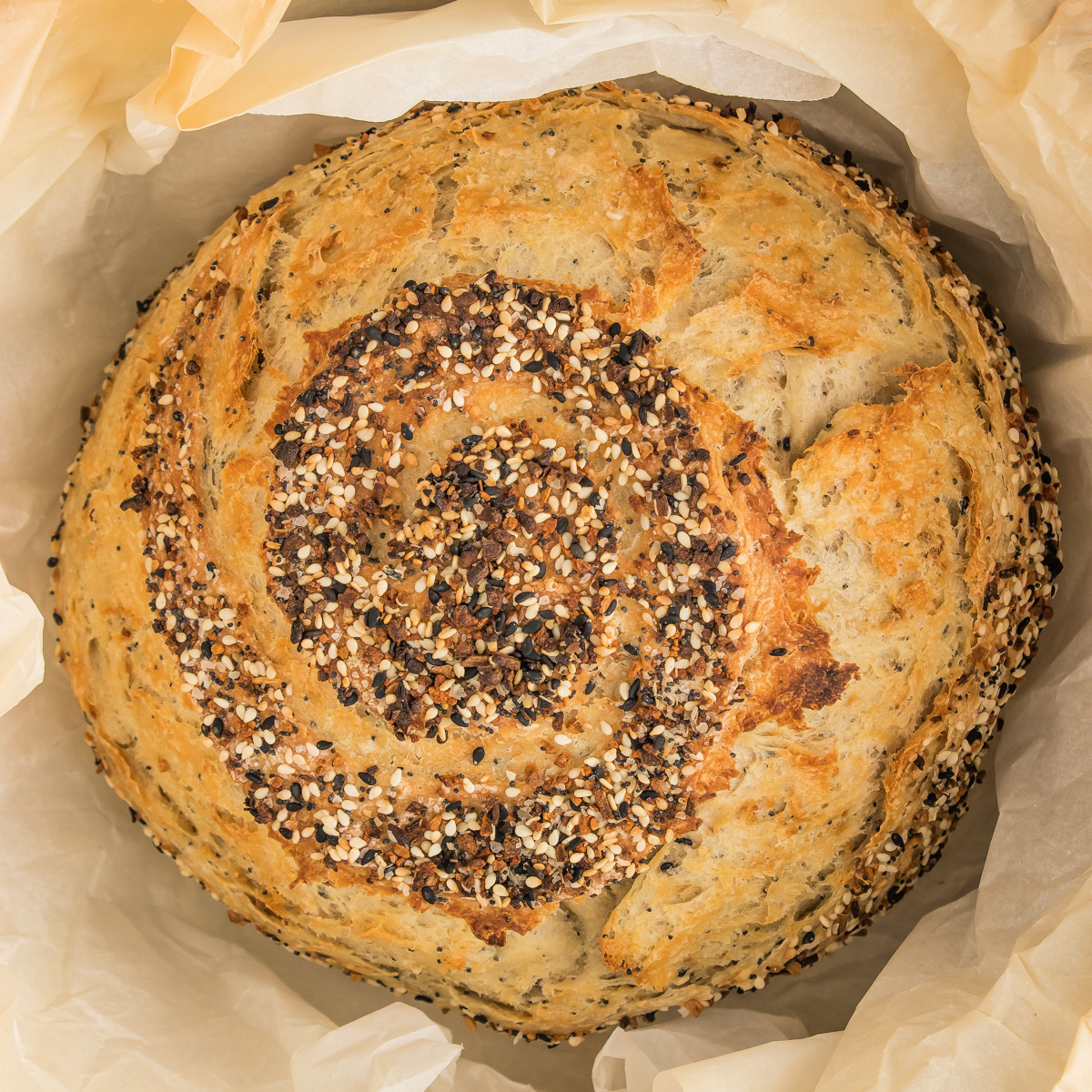 Everything Bagel No Knead Bread