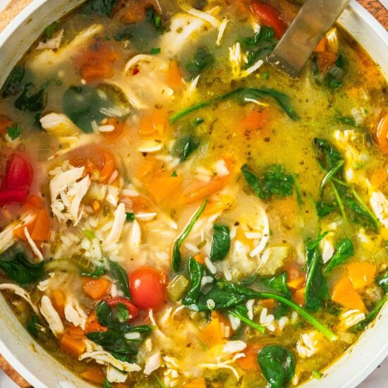 Mediterranean Chicken and Rice Soup