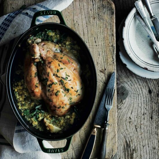 Pot Roast Chicken with Lentils