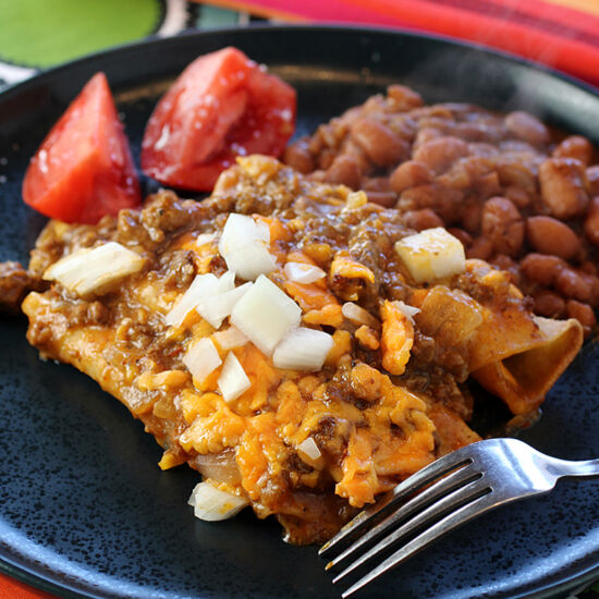 Tex-Mex Beef Chili Enchiladas