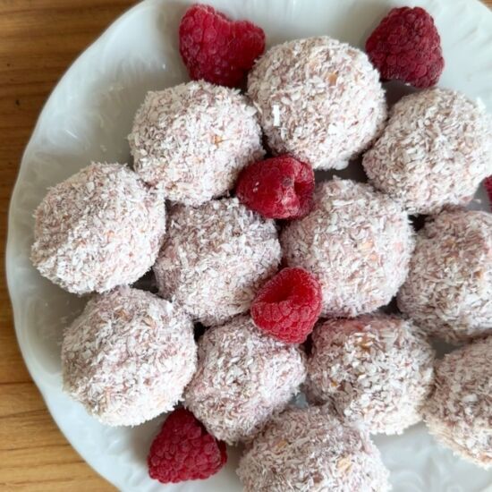 Raspberry Coconut Protein Balls
