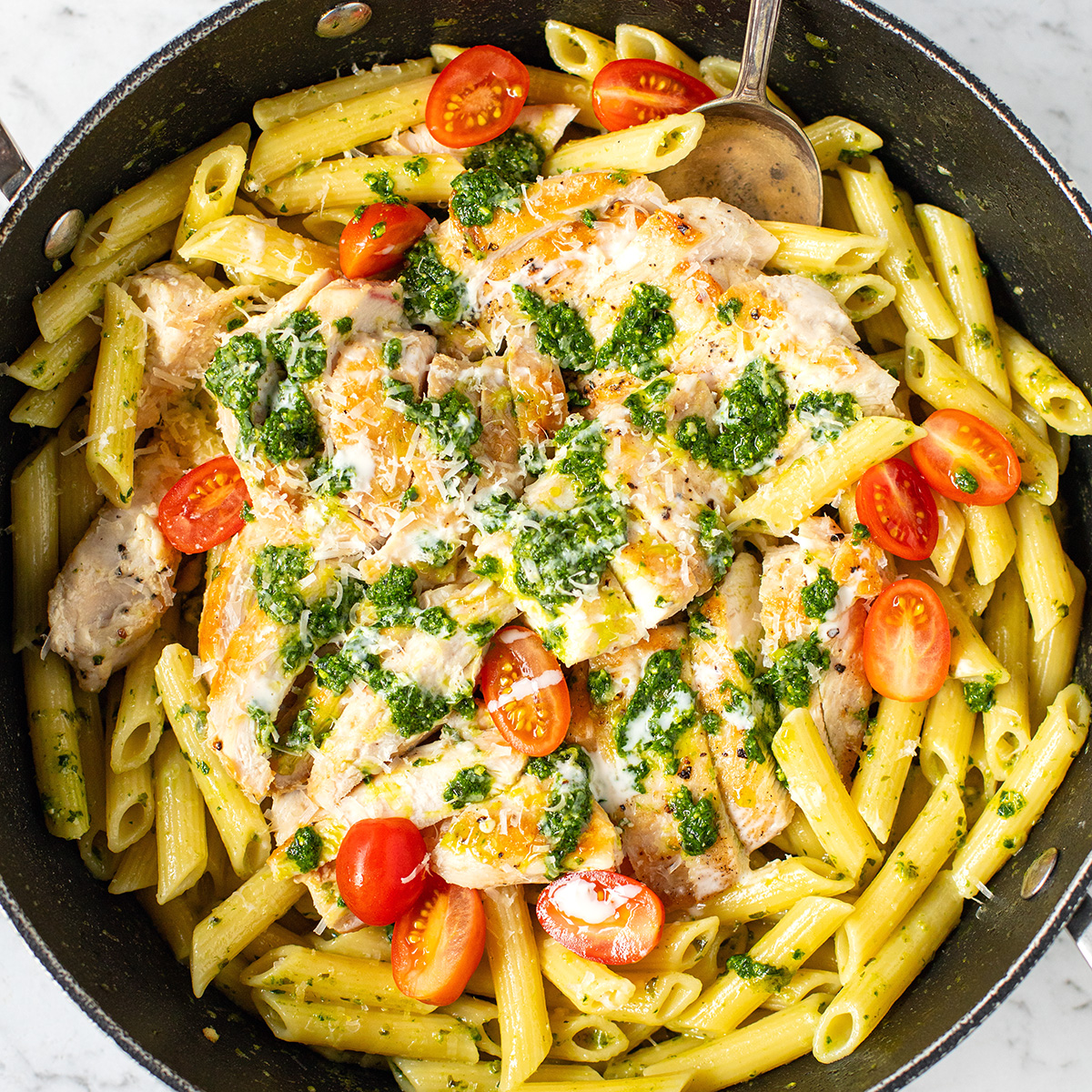 Creamy Chicken Pasta With Pesto