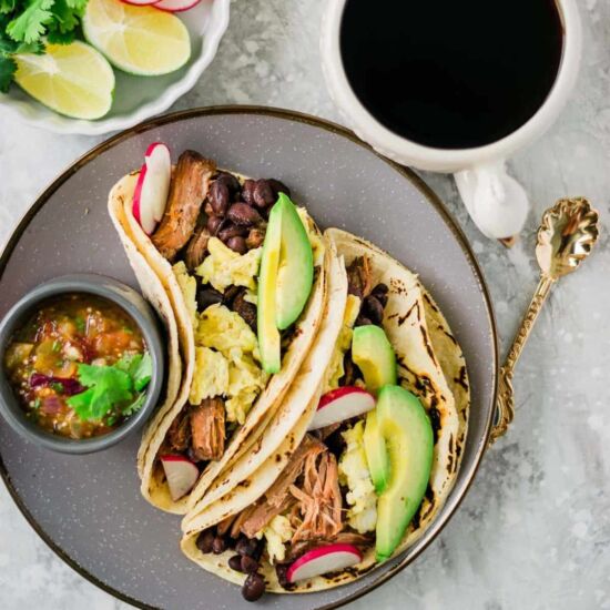 Carnitas and Eggs Breakfast Tacos
