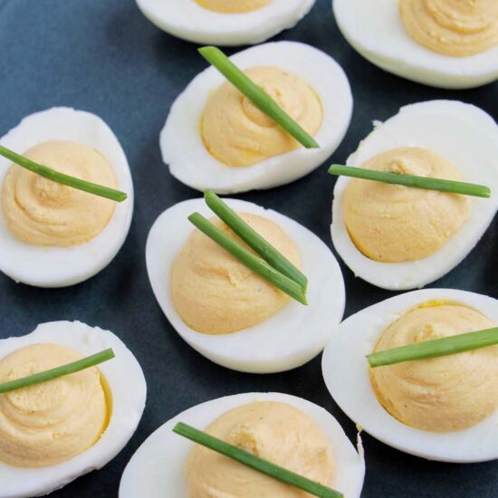 Spicy Goat Cheese Deviled Eggs