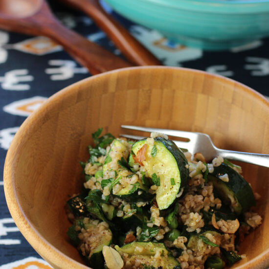 Zucchini, Pea and Bulgur Pilaf