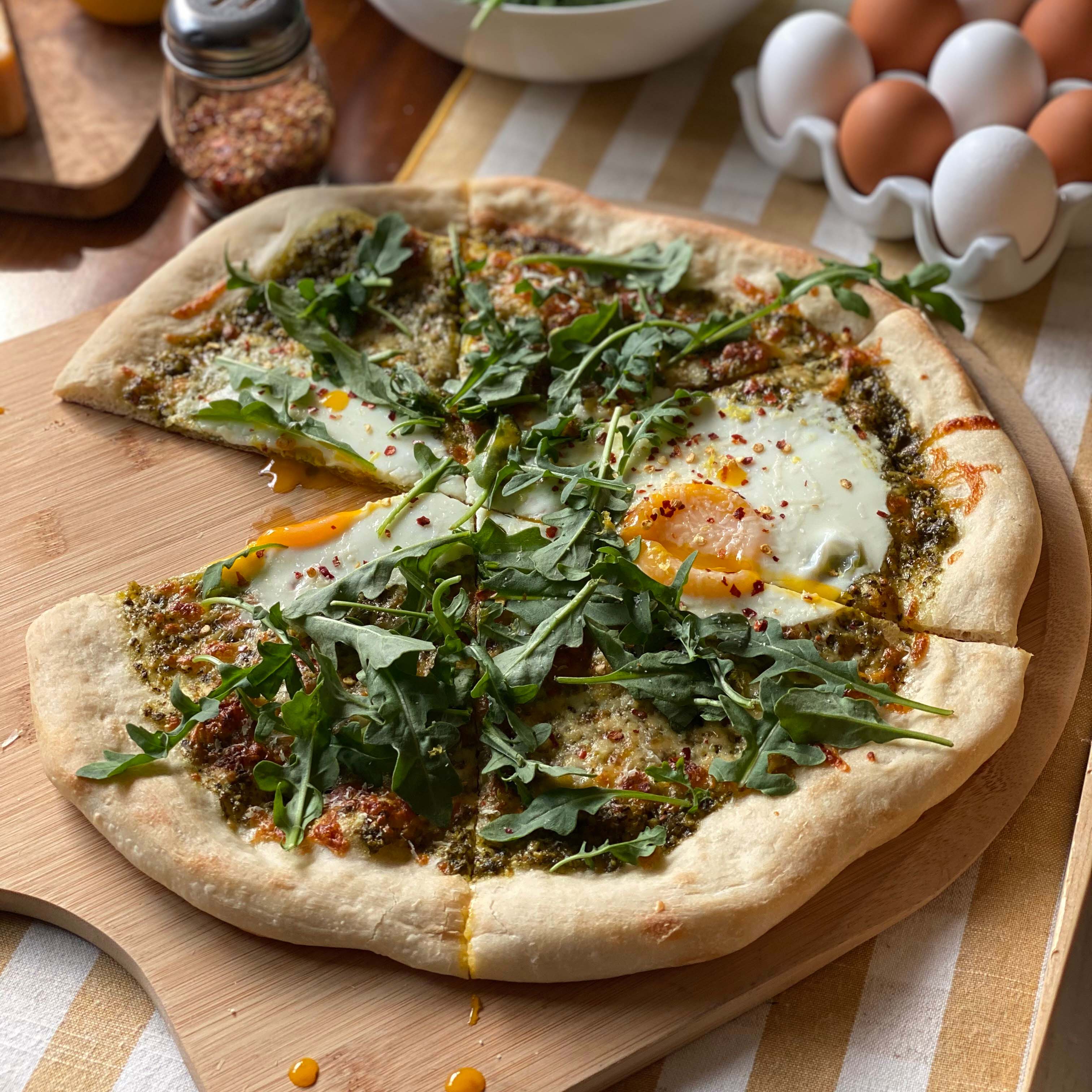 Egg & Arugula Pesto Pizza
