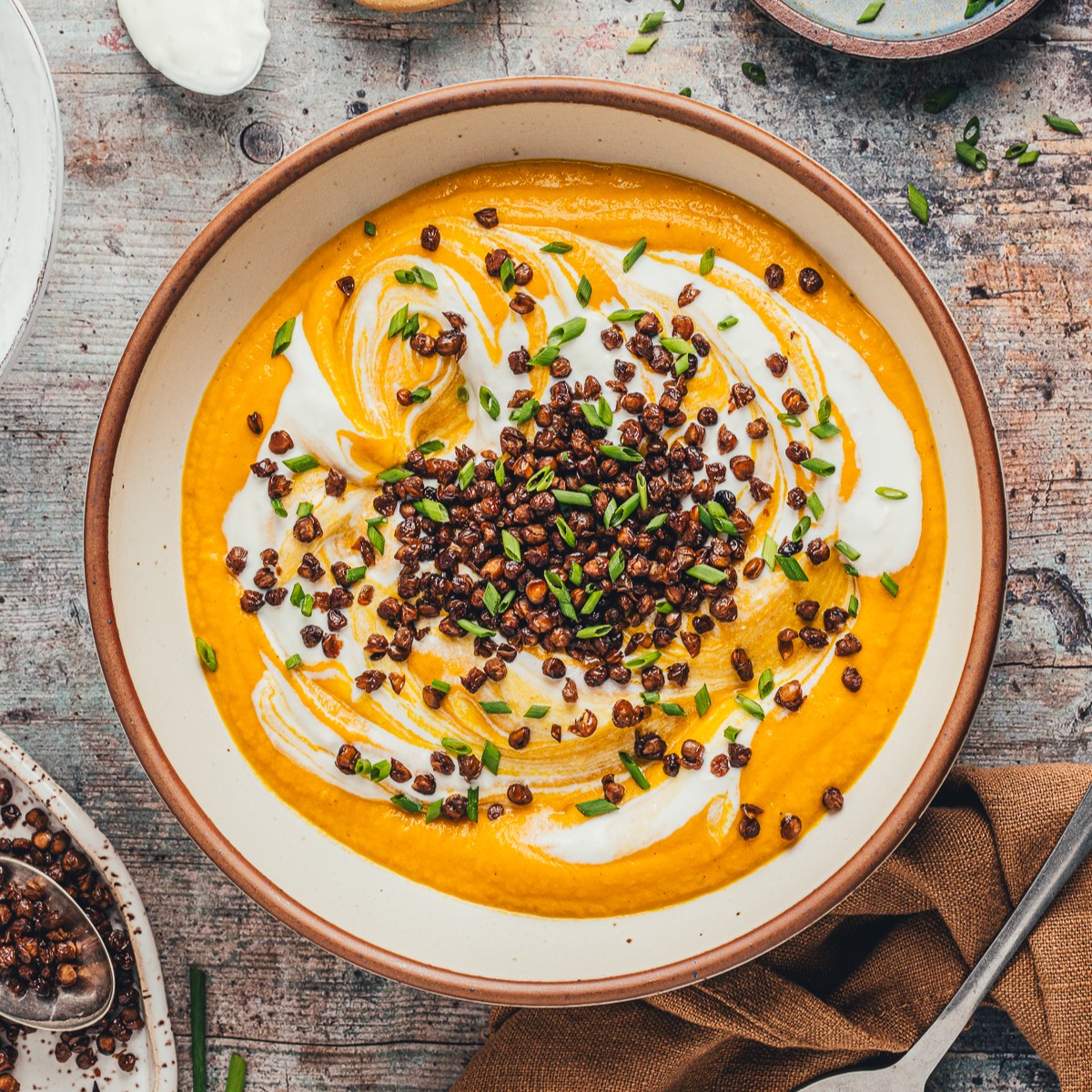 Carrot Soup with Crispy Lentils
