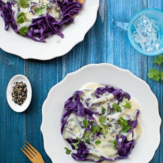 Ube Fettuccine with Coconut Alfredo