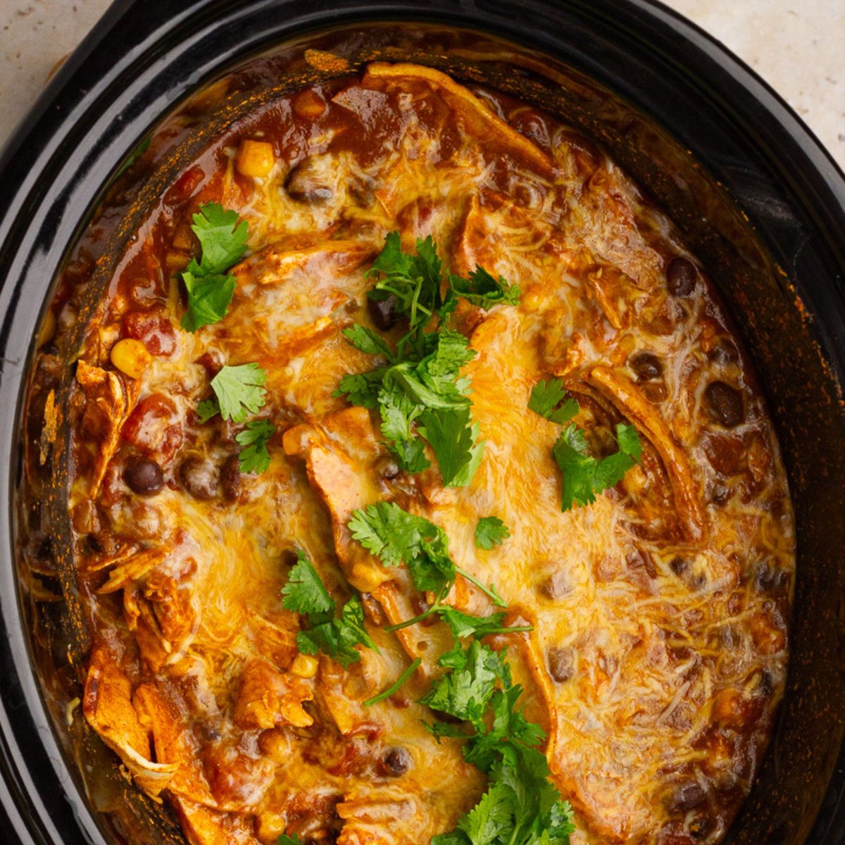 Crockpot Chicken Enchilada Bake
