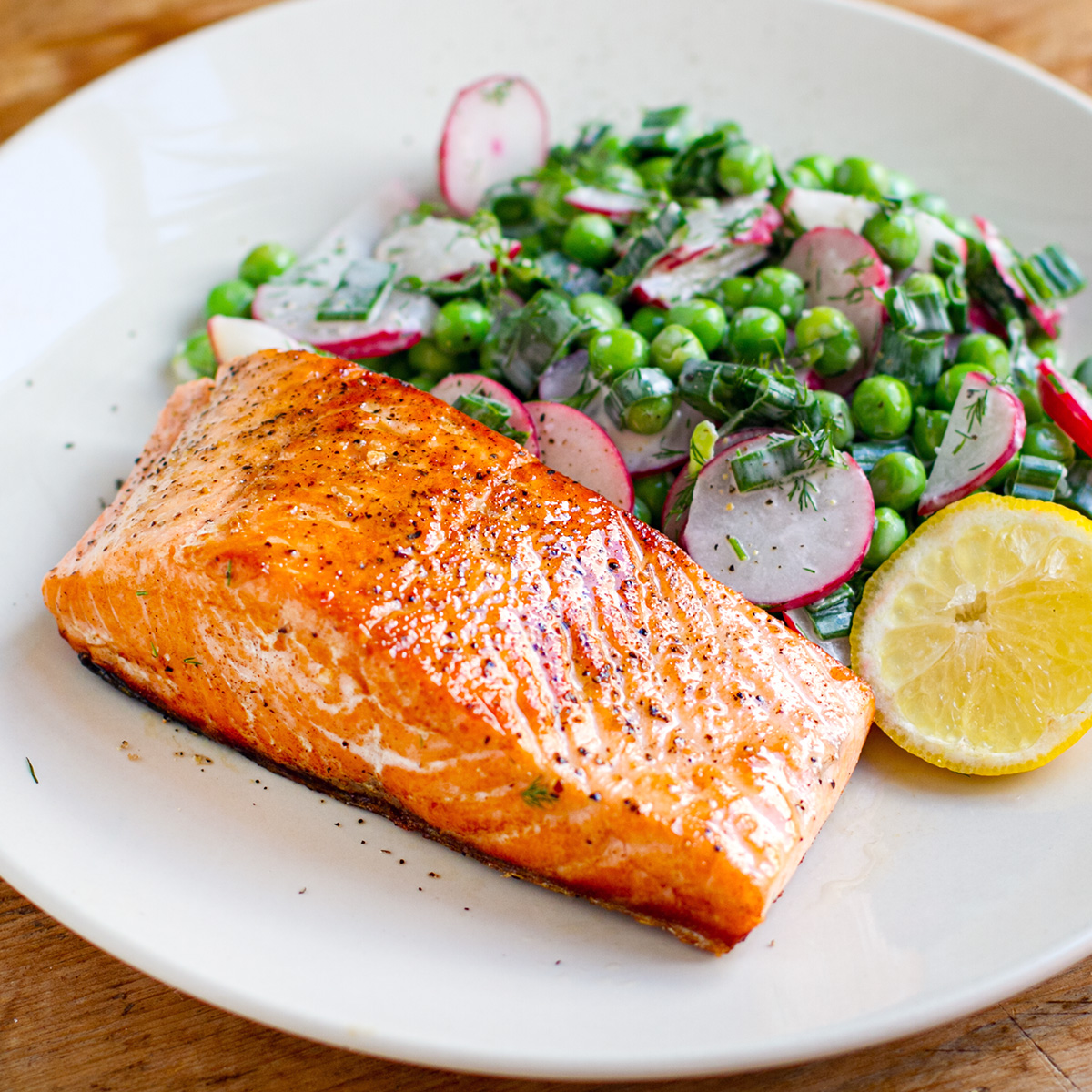 Pan-Fried Salmon With Pea Salad