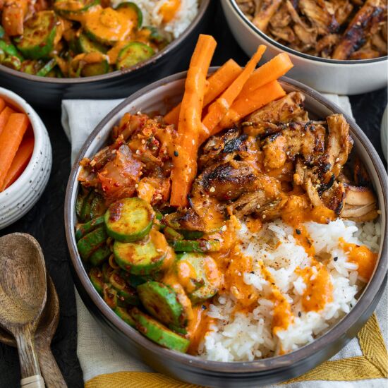 Korean BBQ Rotisserie Chicken Bowls