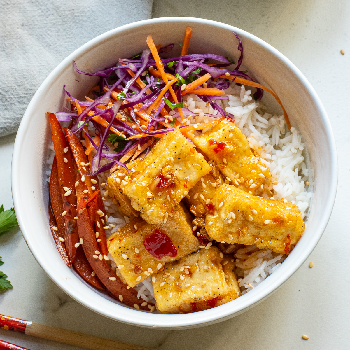 Crispy Tofu Rice Bowls