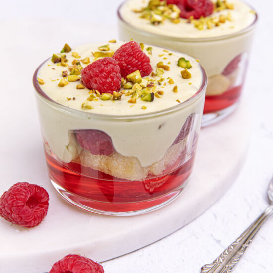 Raspberry Pistachio Tiramisu Trifle