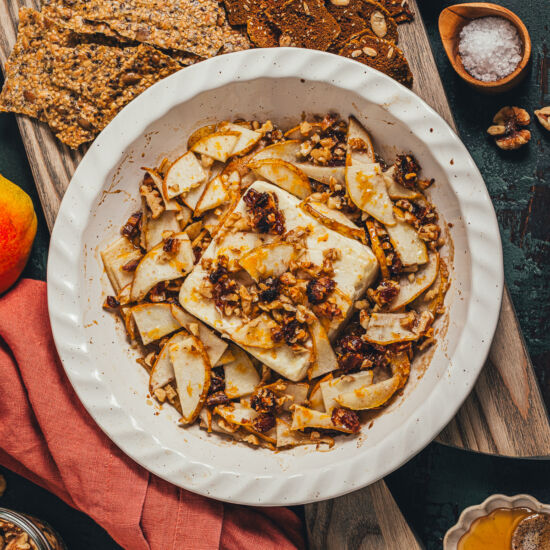 Baked Feta Dip with Pear & Walnuts