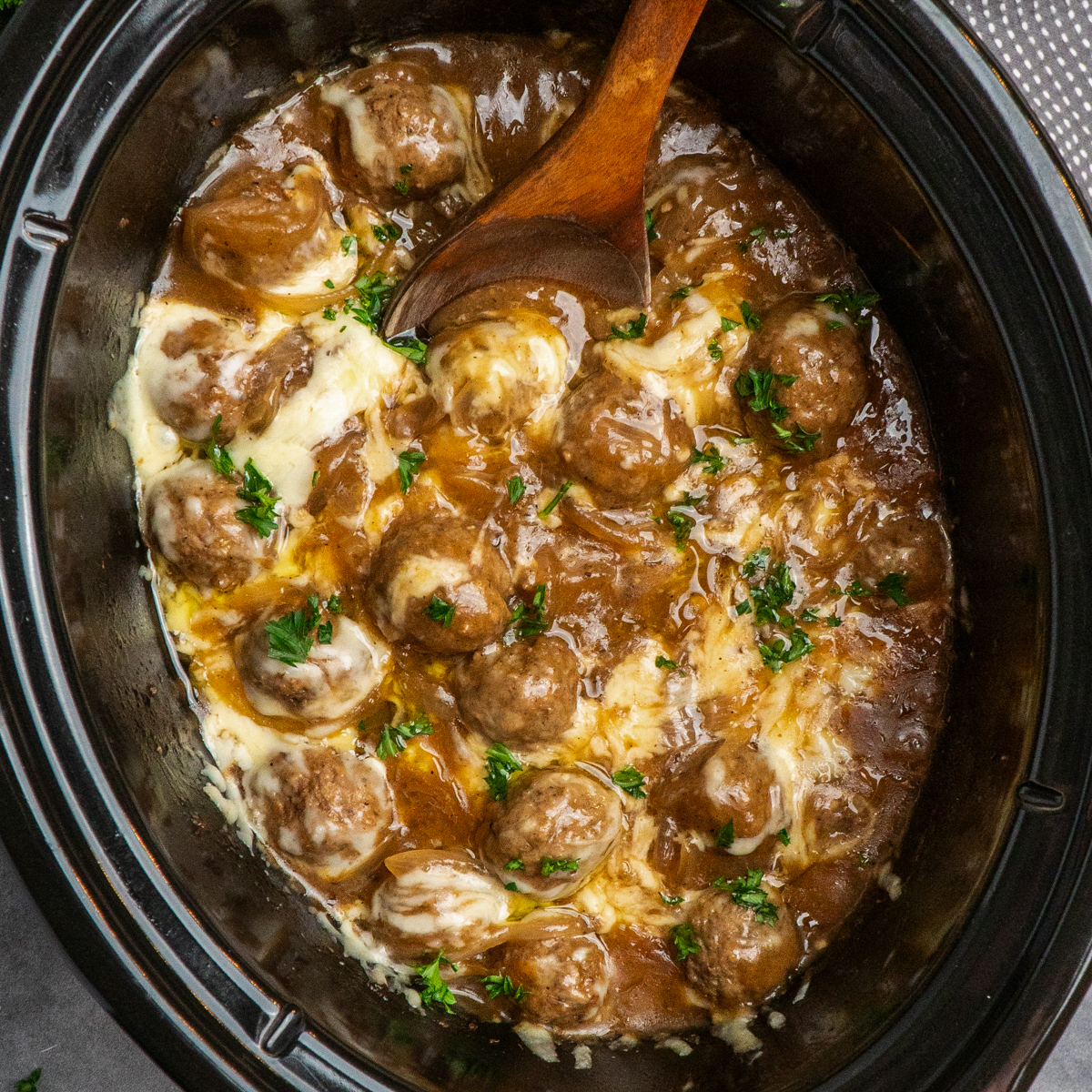Crock Pot French Onion Meatballs