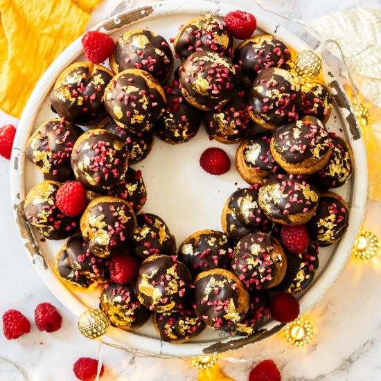 Raspberry Profiterole Wreath
