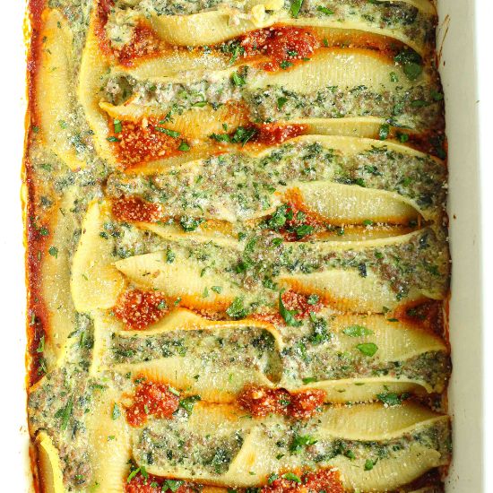 Beef Stuffed Shells with Spinach
