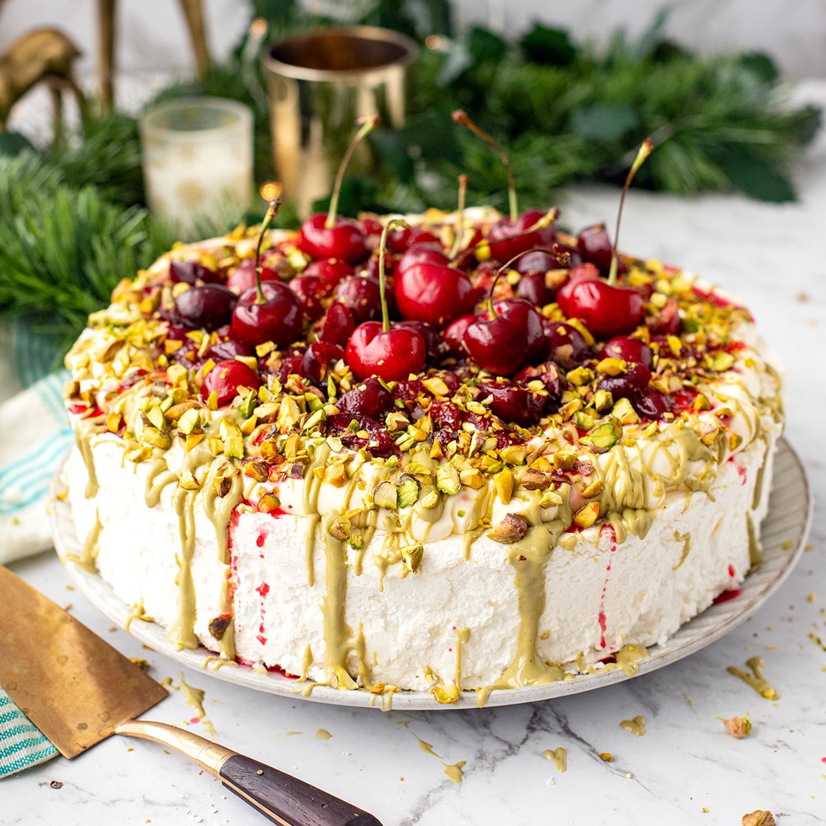 Pistachio Cherry Pavlova