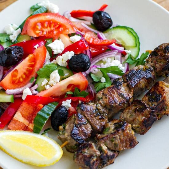 Greek Lamb Souvlaki With Salad