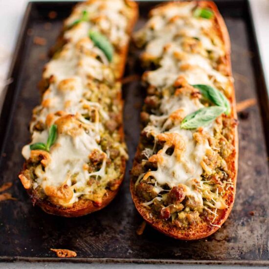 Sausage Pesto Garlic Bread