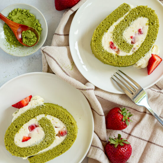 Strawberry Matcha Swiss Roll Cake