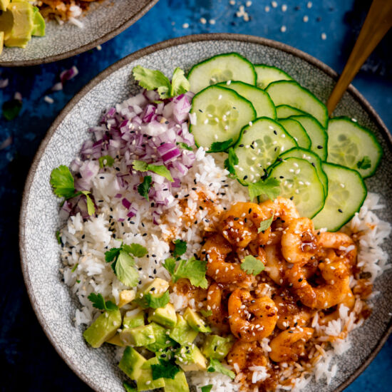 Honey Garlic Prawn Rice Bowls