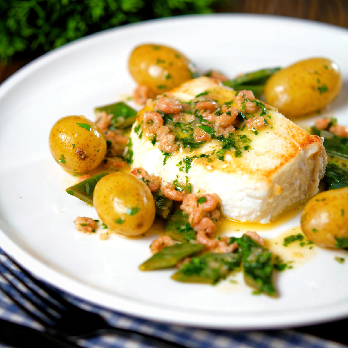 Roasted Halibut with Potted Shrimp