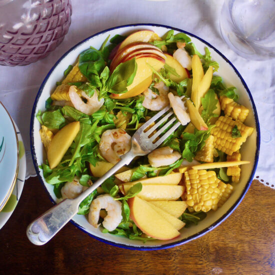 Peach, Prawn, and Corn Salad
