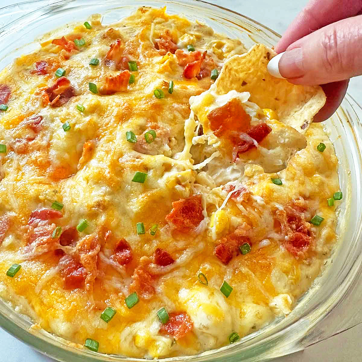Warm Cheesy Corn Dip with Bacon
