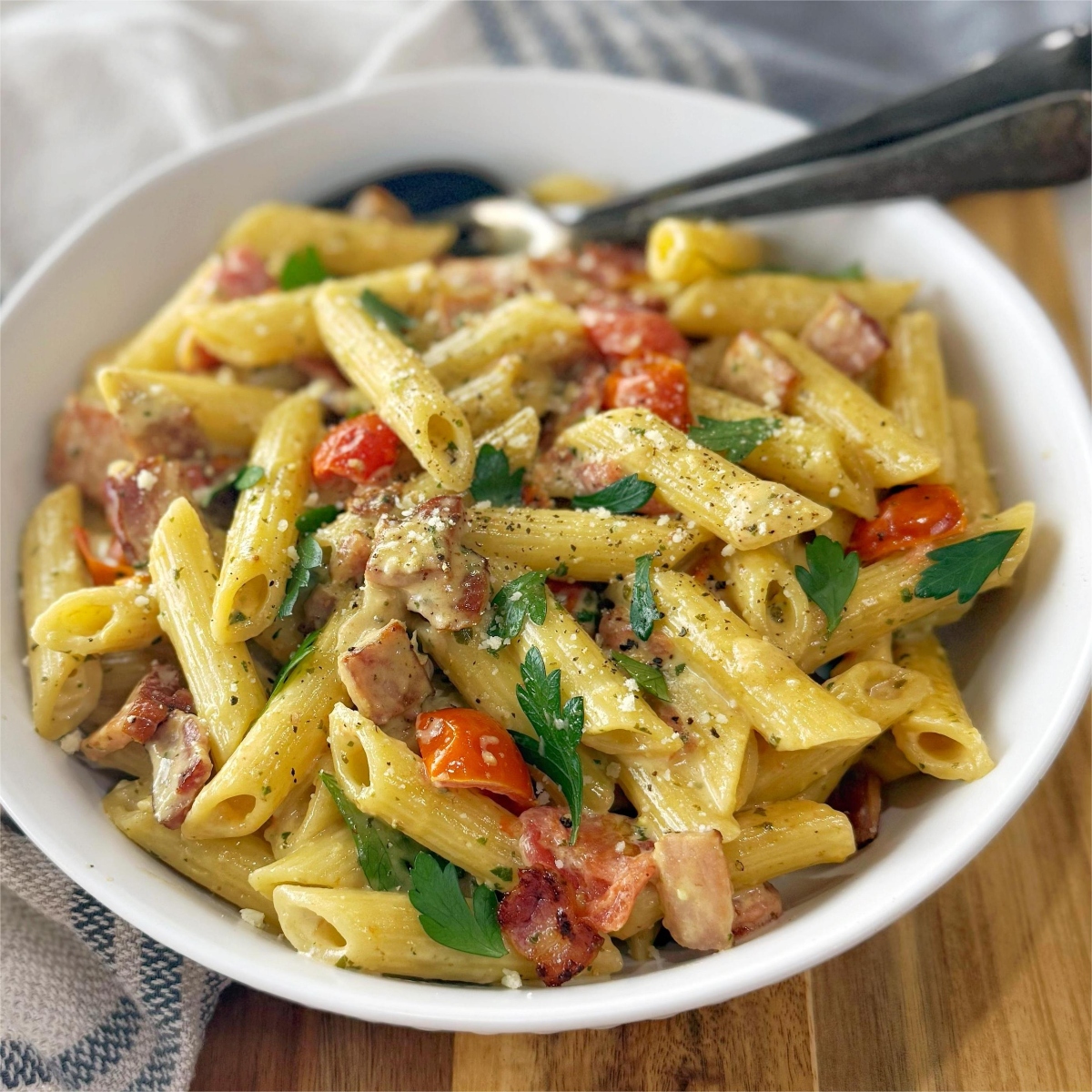 Bacon and Basil Pesto Pasta