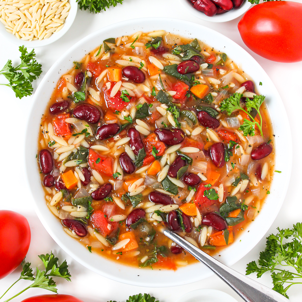 Kidney Bean, Spinach, and Orzo Soup