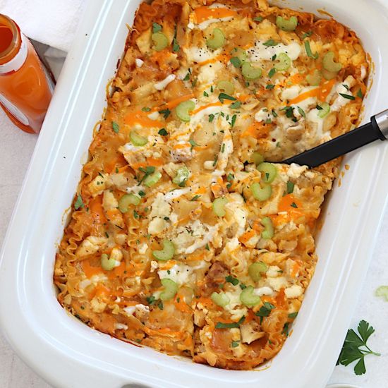 Crockpot Buffalo Chicken Lasagna