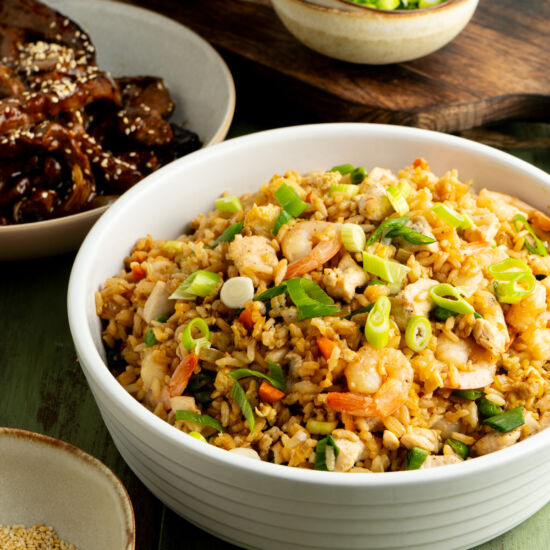 One Pan Shrimp & Chicken Fried Rice