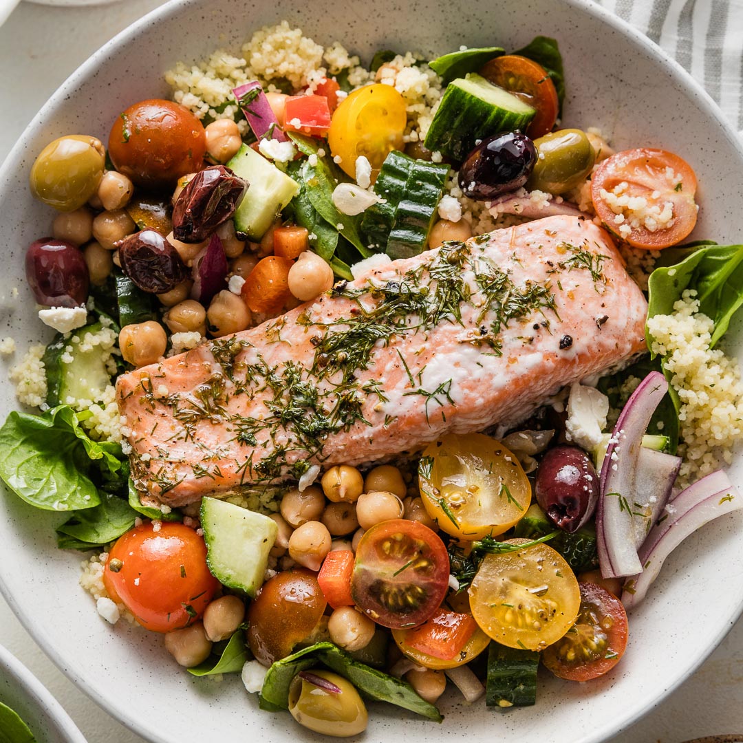 Greek Salmon Grain Bowls