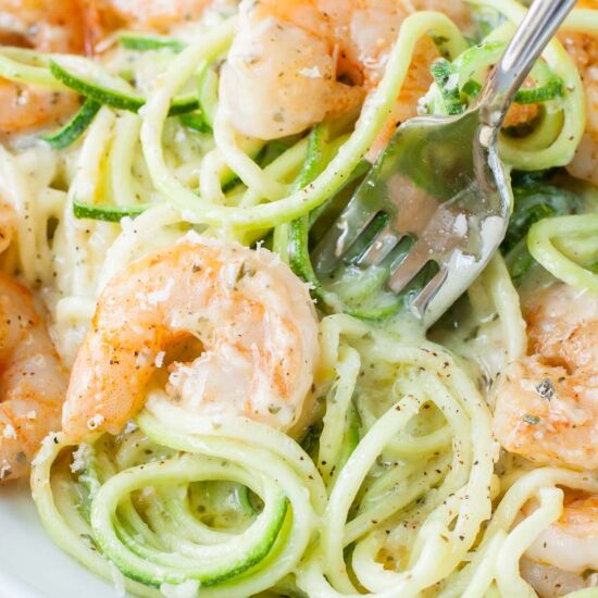 Pesto Zucchini Noodles with Shrimp