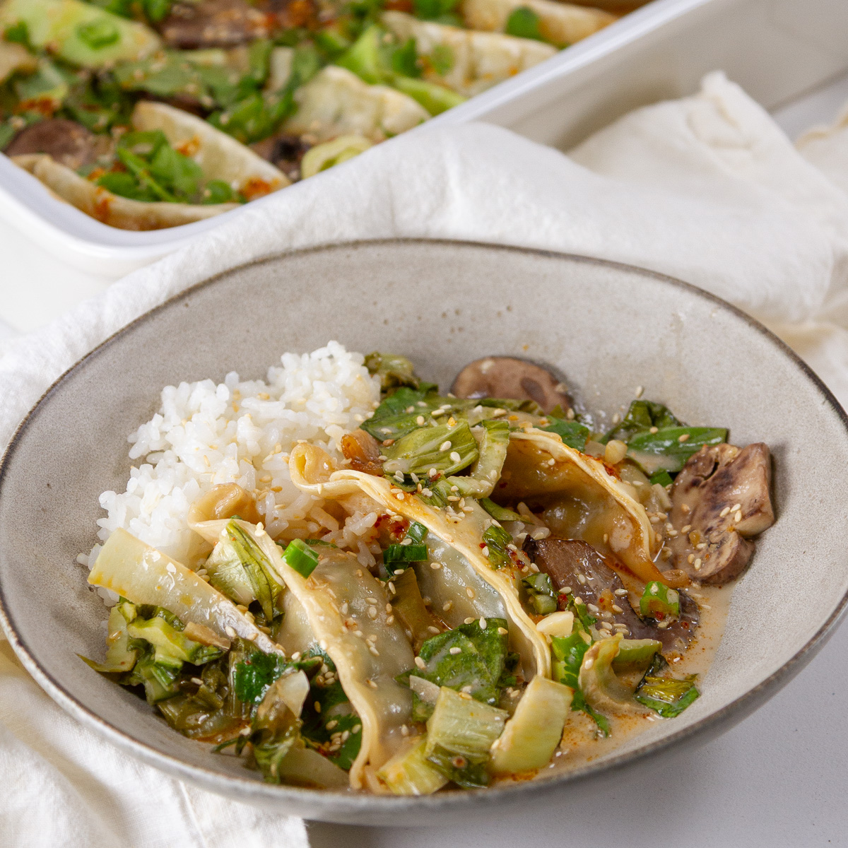 Viral One Pan Baked Dumpling Dinner