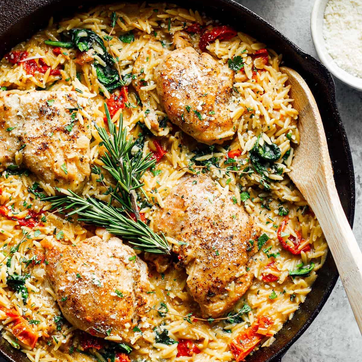 One Pan Tuscan Chicken and Orzo