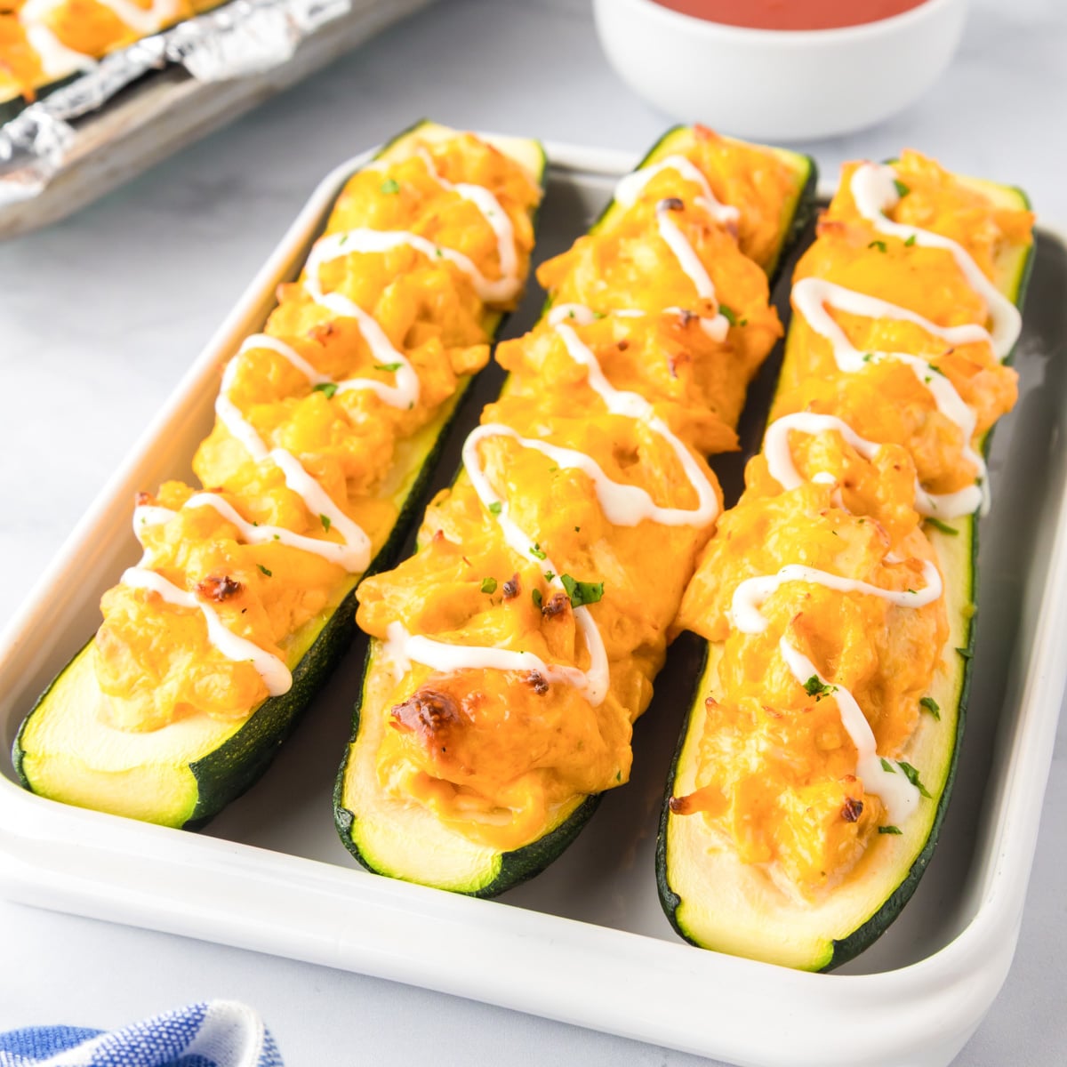 Buffalo Chicken Zucchini Boats