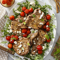 Pork Chops, Tomatoes, Goat Cheese