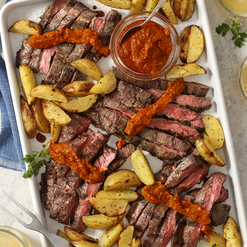 Skirt Steak, Potatoes, Romesco