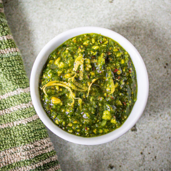 Pea Shoot Pesto with Pistachio